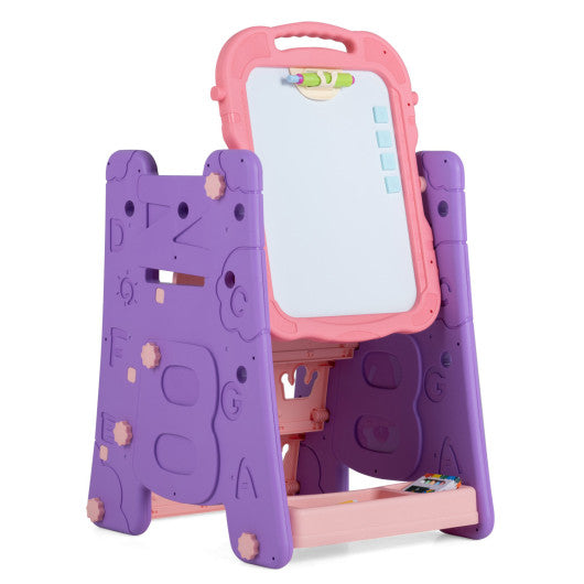 4 in 1 Art Easel for Kids with Double Sided Magnetic Board-Pink