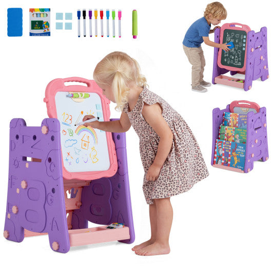 4 in 1 Art Easel for Kids with Double Sided Magnetic Board-Pink