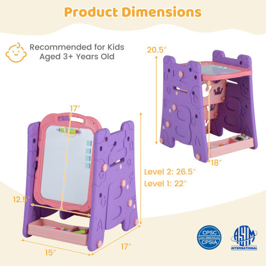 4 in 1 Art Easel for Kids with Double Sided Magnetic Board-Pink