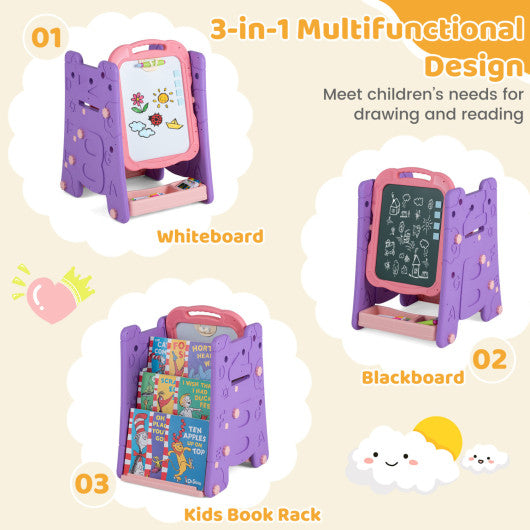 4 in 1 Art Easel for Kids with Double Sided Magnetic Board-Pink