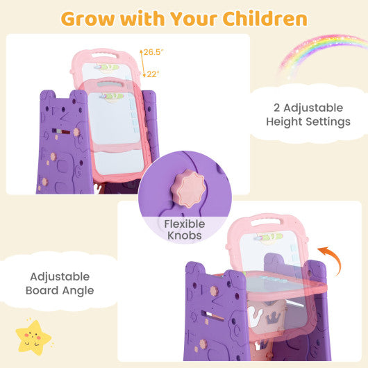 4 in 1 Art Easel for Kids with Double Sided Magnetic Board-Pink