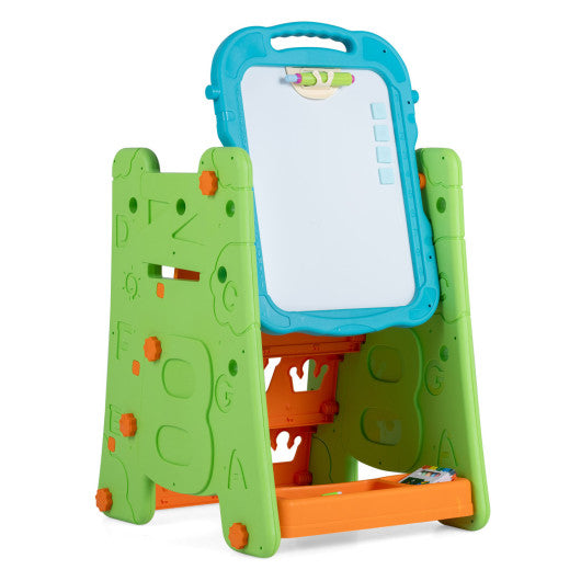 4 in 1 Art Easel for Kids with Double Sided Magnetic Board-Green