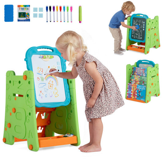 4 in 1 Art Easel for Kids with Double Sided Magnetic Board-Green
