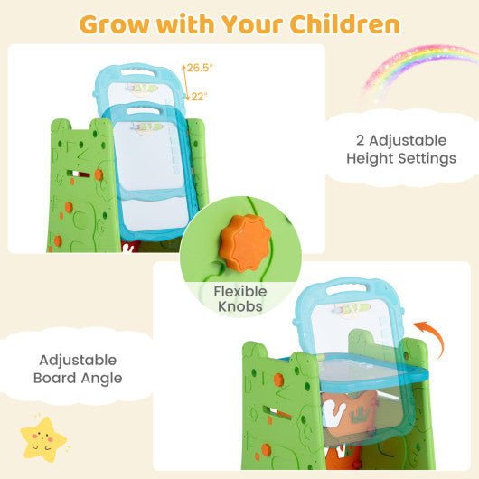 4 in 1 Art Easel for Kids with Double Sided Magnetic Board-Green