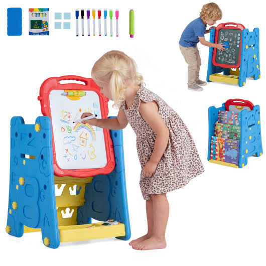 4 in 1 Art Easel for Kids with Double Sided Magnetic Board-Blue
