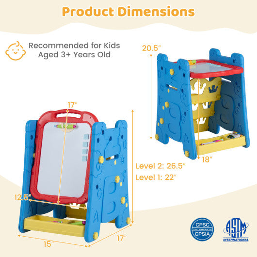 4 in 1 Art Easel for Kids with Double Sided Magnetic Board-Blue