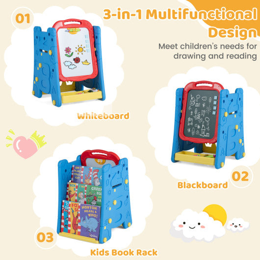 4 in 1 Art Easel for Kids with Double Sided Magnetic Board-Blue