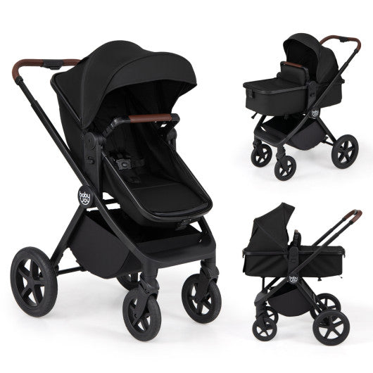 3-in-1 Convertible High Landscape Bassinet Stroller with Reversible Seat-Black