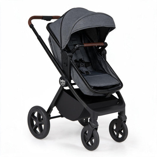 3-in-1 Convertible High Landscape Bassinet Stroller with Reversible Seat-Gray