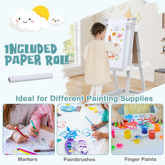 3-in-1 Double-sided Art Easel with Chalkboard and Magnetic Whiteboard-Gray
