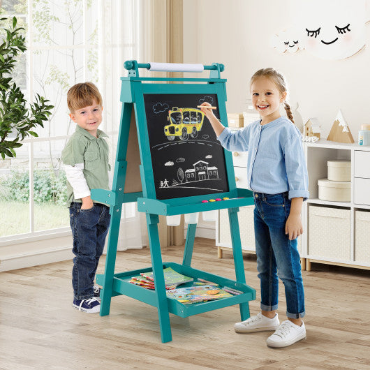 3-in-1 Double-sided Art Easel with Chalkboard and Magnetic Whiteboard-Green