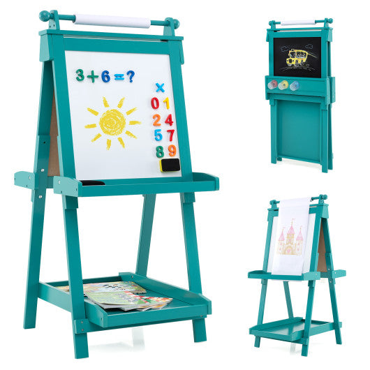 3-in-1 Double-sided Art Easel with Chalkboard and Magnetic Whiteboard-Green