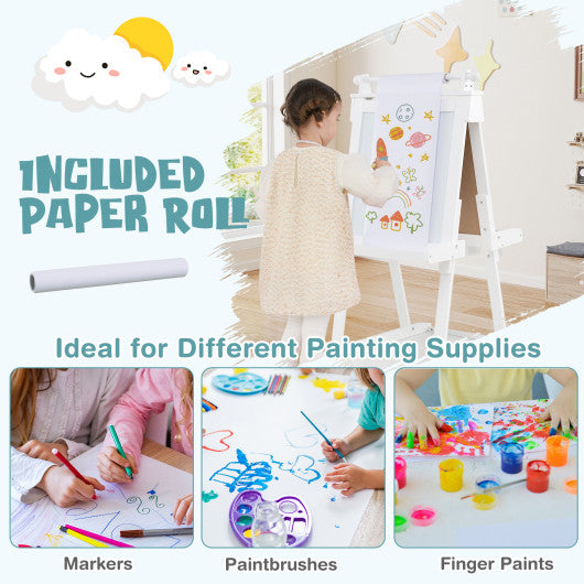 3-in-1 Double-sided Art Easel with Chalkboard and Magnetic Whiteboard-White
