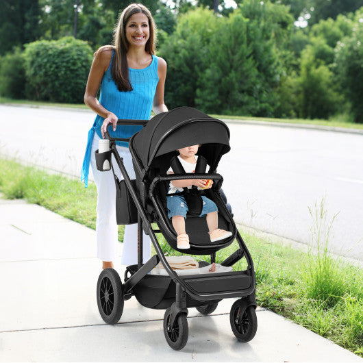 3-in-1 Folding Convertible Newborn Stroller with Detachable Bassinet-Black