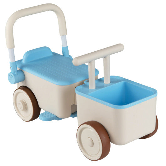 3-in-1 Kids Ride On Push Car with Rope and Storage Basket-Blue