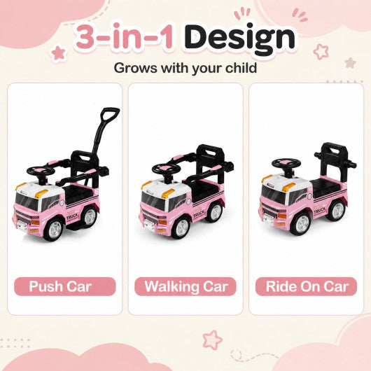 3-in-1 Kids Ride On Push Car for Toddlers 3 to 5 Years Old with Music-Pink