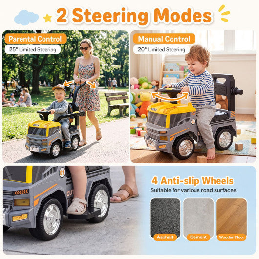 3-in-1 Kids Ride On Push Car for Toddlers 3 to 5 Years Old with Music-Gray