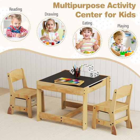 3 in 1 Kids Table and Chair Set with Removable Tabletop and 2 Storage Drawers-Natural