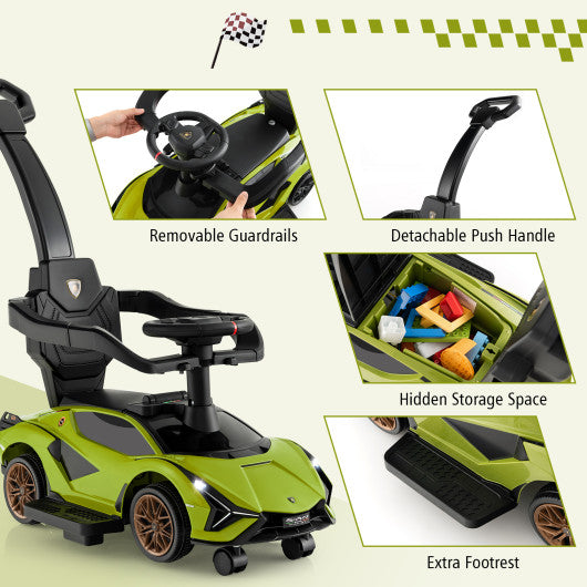3 in 1 Licensed Lamborghini Ride Walking Toy Stroller-Green