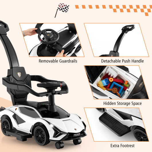 3 in 1 Licensed Lamborghini Ride Walking Toy Stroller-White