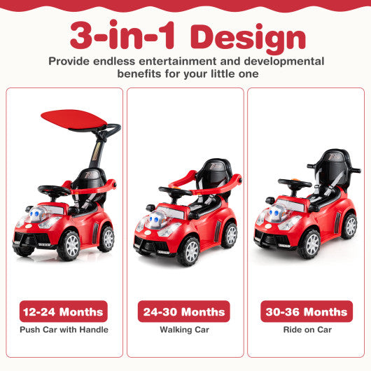 3 in 1 Push Car for Toddler Stroller Sliding Walking Car for Boys and Girls-Red