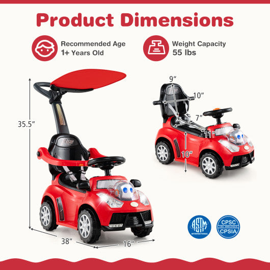 3 in 1 Push Car for Toddler Stroller Sliding Walking Car for Boys and Girls-Red