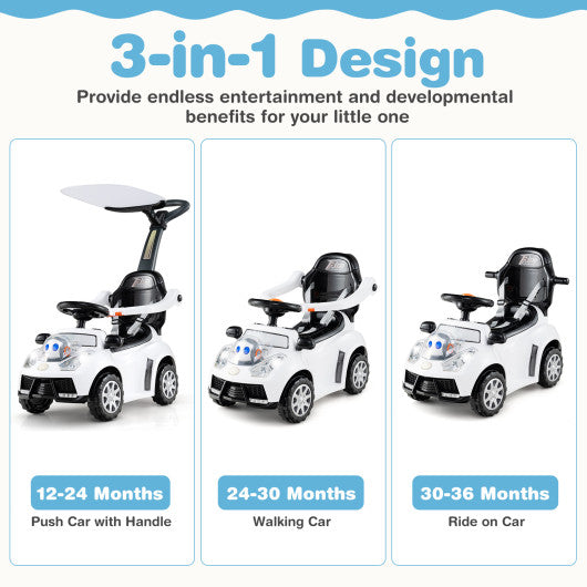 3 in 1 Push Car for Toddler Stroller Sliding Walking Car for Boys and Girls-White
