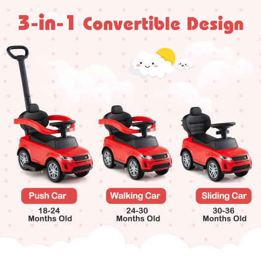 3 in 1 Push Car with Removable Handle and Guardrail for Kids 18-36 Months Old-Red