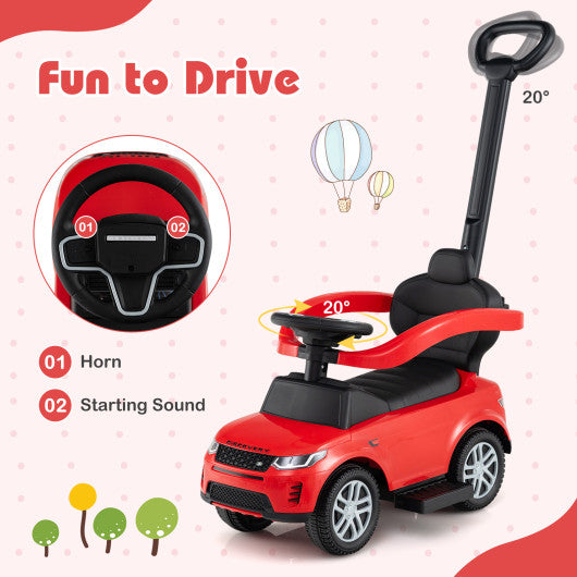3 in 1 Push Car with Removable Handle and Guardrail for Kids 18-36 Months Old-Red
