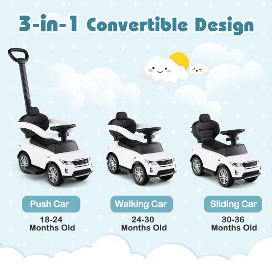 3 in 1 Push Car with Removable Handle and Guardrail for Kids 18-36 Months Old-White