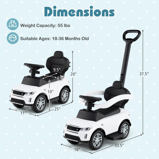 3 in 1 Push Car with Removable Handle and Guardrail for Kids 18-36 Months Old-White