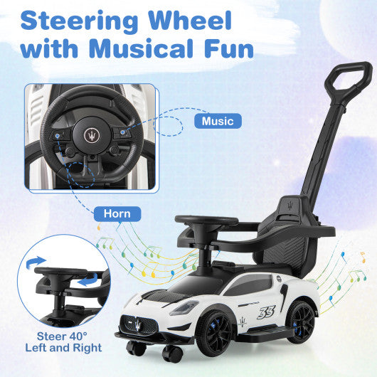 3-in-1 Ride on Push Car Maserati Licensed Sliding Car with Music-White