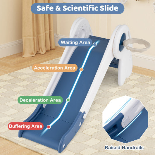 3 in 1 Toddler Slide Baby Slide Climber Playset with Basketball Hoop and Basketball-Blue