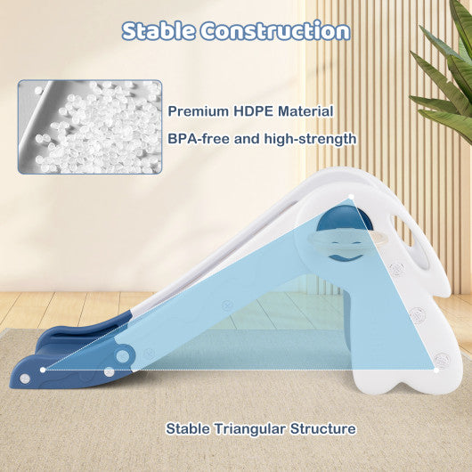 3 in 1 Toddler Slide Baby Slide Climber Playset with Basketball Hoop and Basketball-Blue