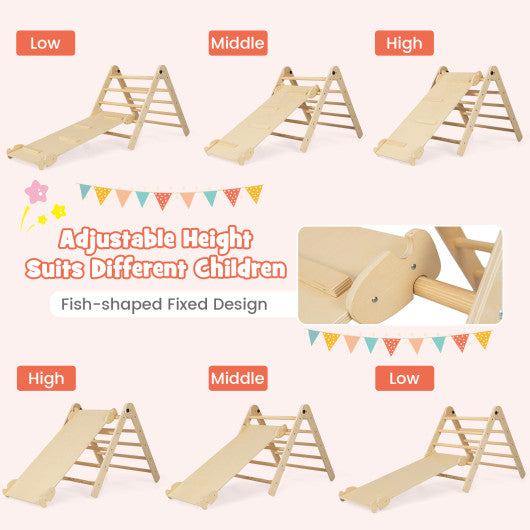 3-in-1 Climbing Set Foldable and Adjustable Kids Triangle Set-Natural