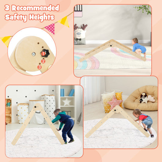 3-in-1 Climbing Set Foldable and Adjustable Kids Triangle Set-Natural