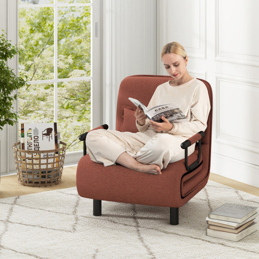 3-in-1 Convertible Sofa Bed with 5-Position Adjustable Backrest and Lumbar Pillow-Brown