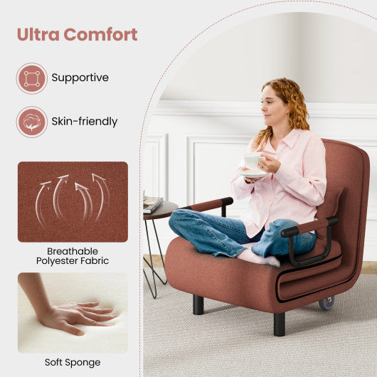 3-in-1 Convertible Sofa Bed with 5-Position Adjustable Backrest and Lumbar Pillow-Brown