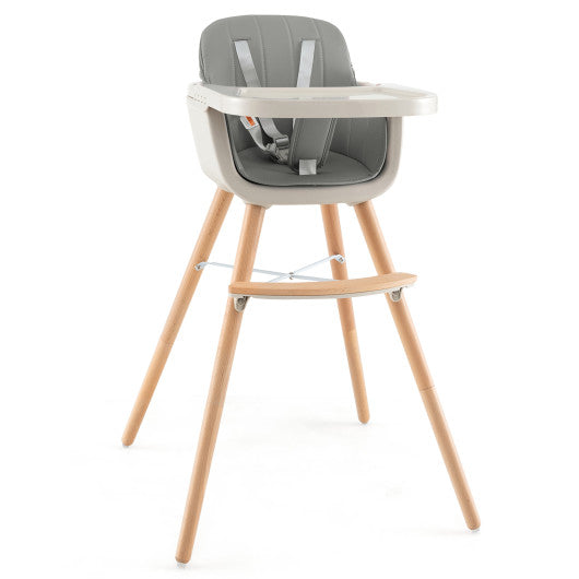 3-in-1 Convertible Wooden High Chair with Cushion-Gray