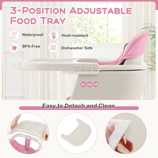 3-in-1 Convertible Wooden High Chair with Cushion-Pink
