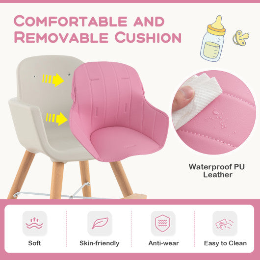 3-in-1 Convertible Wooden High Chair with Cushion-Pink