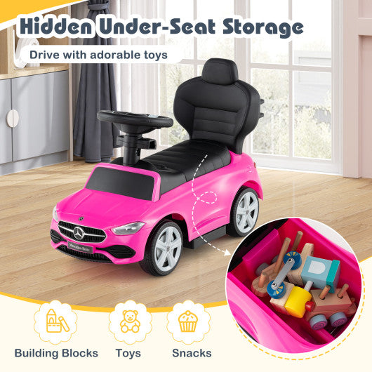 3-in-1 Ride on Push Car Mercedes-Benz Licensed Sliding Car with Canopy-Pink