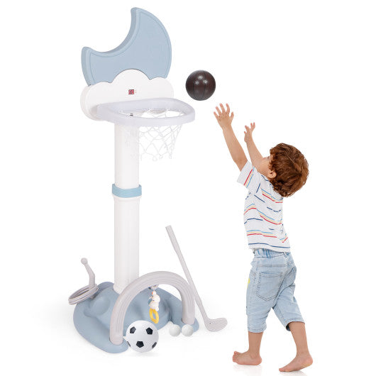 4-In-1 Kids Basketball Hoop with Moon-shaped Electronic Scoreboard and Play Set-Blue