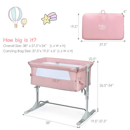 Travel Portable Baby Bed Side Sleeper Bassinet Crib with Carrying Bag-Pink