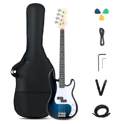45.5 Inch Electric Bass Guitar with Double Pickups and Gig Bag for Beginners-Blue