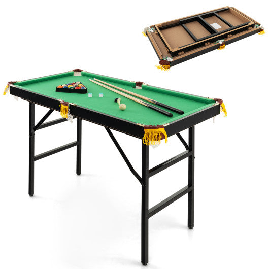 47 Inch Folding Billiard Table with Cues and Brush Chalk -Green