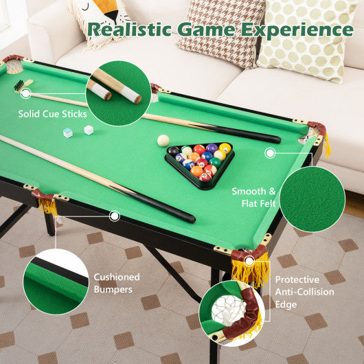 47 Inch Folding Billiard Table with Cues and Brush Chalk -Green