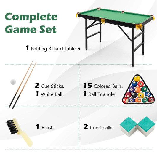 47 Inch Folding Billiard Table with Cues and Brush Chalk -Green