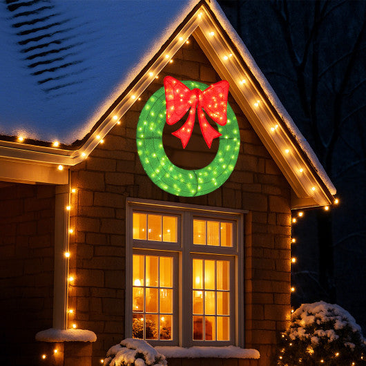 48 Inch Pre-Lit Lighted Christmas Mesh Wreath with Bow and 200 LED Bulbs-Green