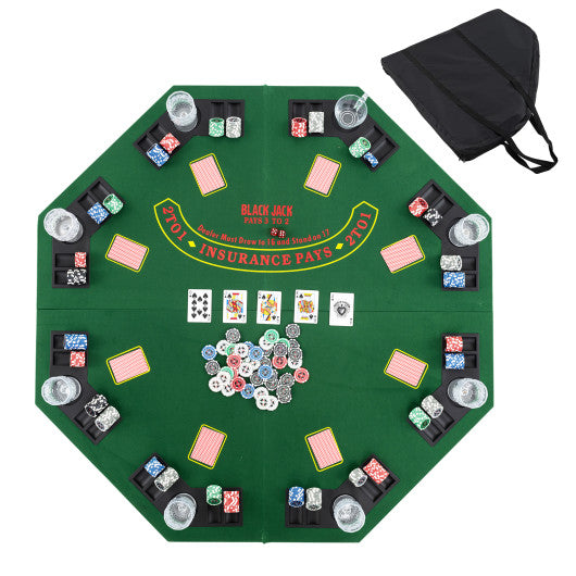 48 Inch 8-Player Foldable Poker Table Top with Carrying Bag and Cup Holders-Green